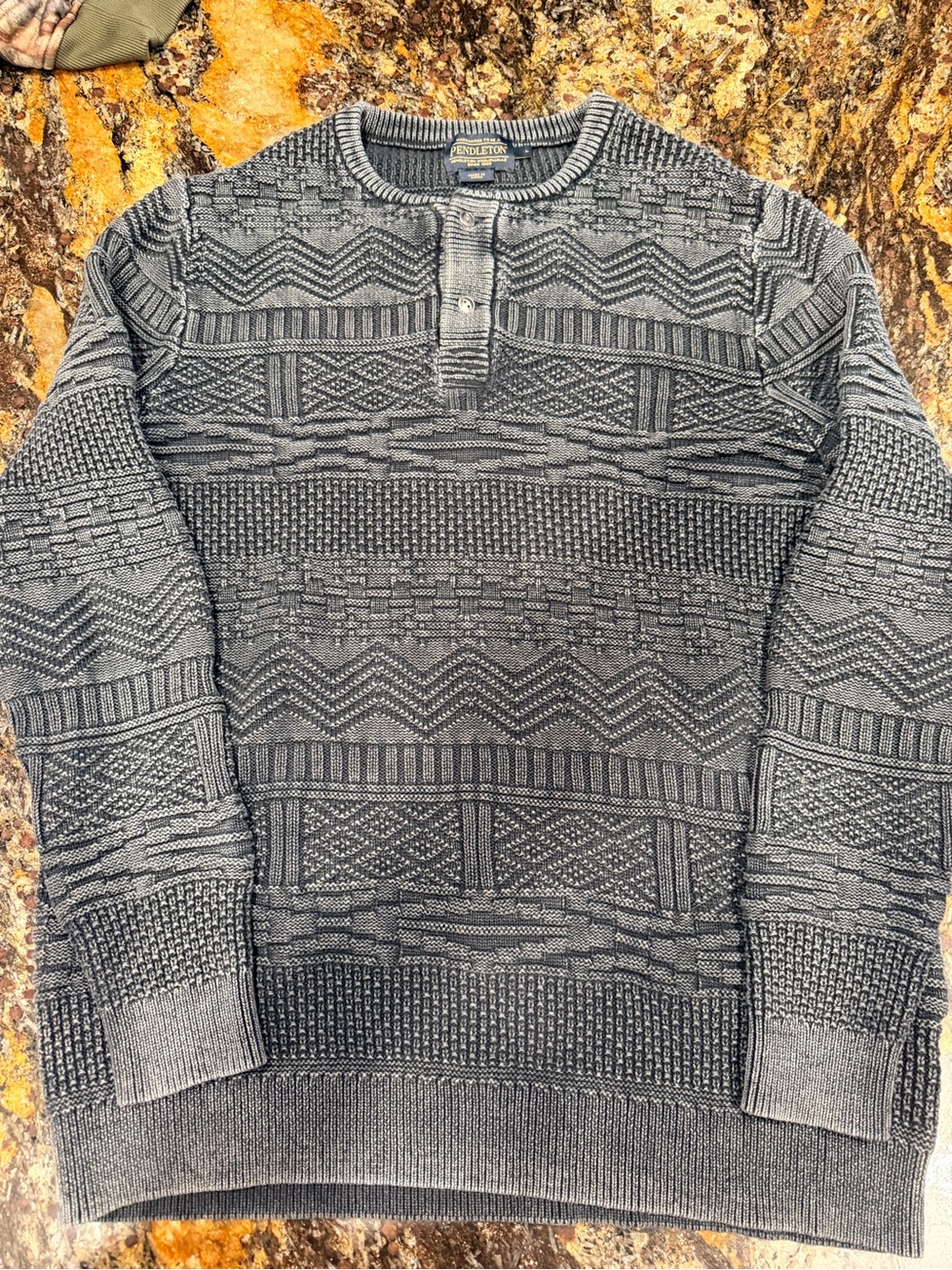 Pendleton Men's Gray Patterned Crewneck Henley Sweater